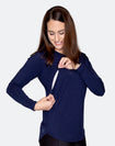 close up of an active mum wearing a stylish breastfeeding maternity top