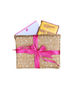 gift wrapping with note and chocolate
