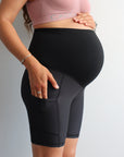 Relove ** High Waisted Maternity Shorts - Classic Bike Shorts Black