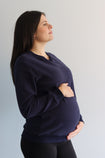 Side view of pregnant women in breastfeeding crew neck jumper