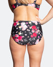 Back view of high waisted bikini bottoms in floral print