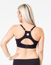 pregnant woman wearing a black racerback nursing bra back view