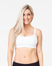 active mother wearing maternity bra in white pattern