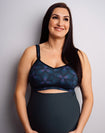 pregnant mother wears high impact nursing bra for large bust and supportive maternity leggings